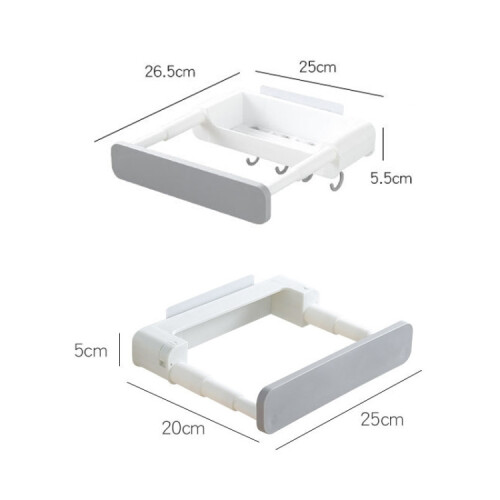 Retractable Washbasin Rack Without Punching Toilet Rack Without Storage (White Gray) 1