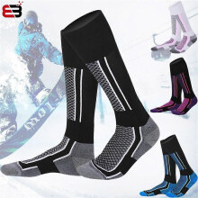 (Mens Style, Grey Black) 2 pair Long Warm Breathable Ski Socks Thicken Winter Sports Men Women Child UK Hot