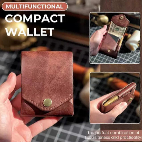 Multifunctional Compact Wallet,Handmade Leather Wallet for Men,Small Slim Thin 1