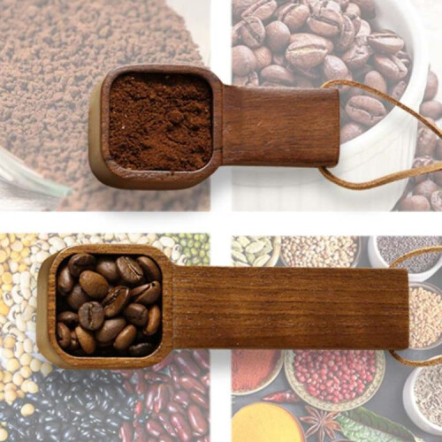 Short Handle Solid Wood Square Coffee Spoon Measuring Seasoning Scoop Teaspoon 2