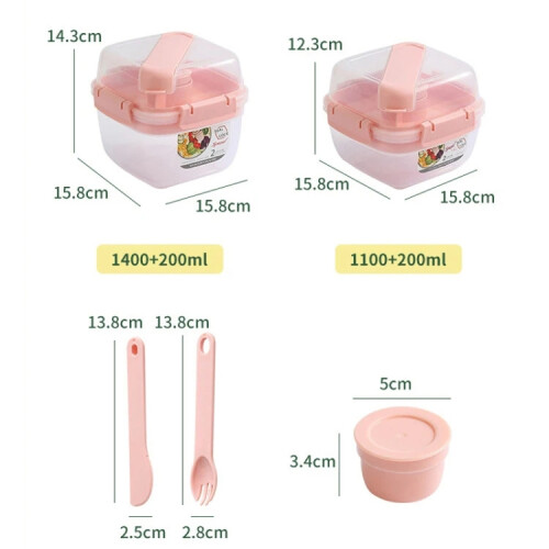 Microwaveable Double Layer Salad Container Picnic Lunch Box with compatiblek Spoon,Large 2
