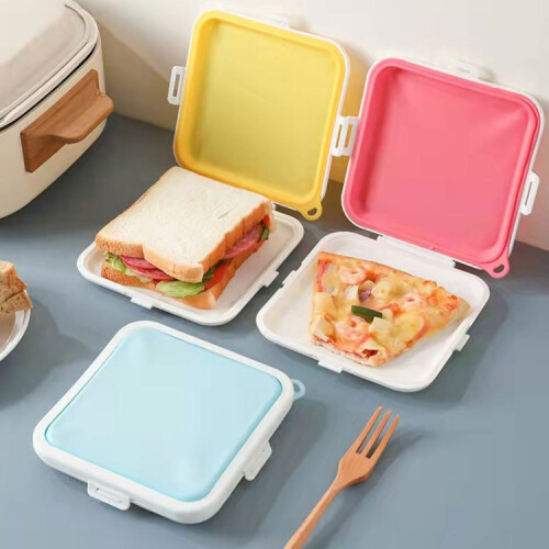 Sandwich Bread Fresh-keeping Storage Box Silicone Portable Take-out Lunch Box(Pink) 1