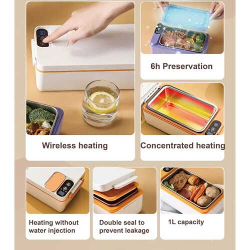 1000ml Wireless Heating Lunch Box USB Rechargeable Bento Box (Yellow) 2