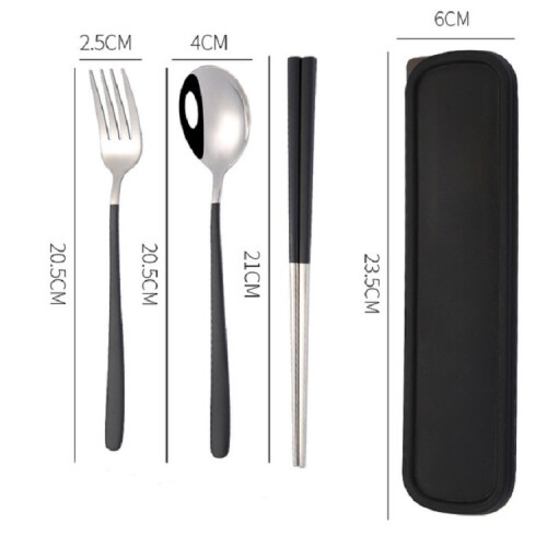 3pcs Portable Stainless Steel Tableware Creative Set Chopsticks Spoon compatiblek Gift, 1