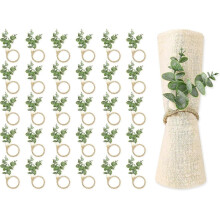 UrbanMingle Set of 30 Rustic Eucalyptus Leaf Rings Wood Bead Farmhouse for
