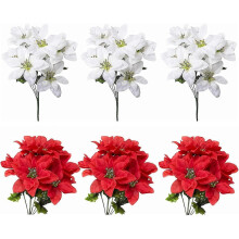 6Pcs Artificial Poinsettia Christmas Flower, Poinsettia Bouquet Golden Stamen