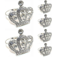 Silver Crystal Tiara Crowns Set of 6, Rhinestones Napkin Ring Holders for Cloth