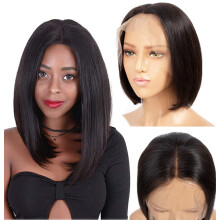 8 Inch Brazilian Remy Human Hair Lace Front Bob Wig Pre Plucked Glueless Silky Straight Natural Hairline
