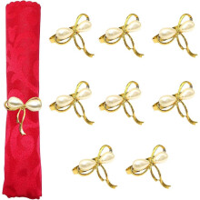 Set of 8 Bow Napkin Holder White Pearl Napkin Buckle for Wedding Dinner Holiday