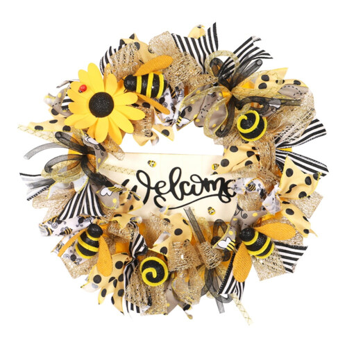 Faux Sunflower Wreath with Bumblebee 45cm