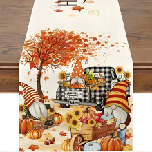 Fall Table Runner Pumpkin Maple Leaves 13x72 in