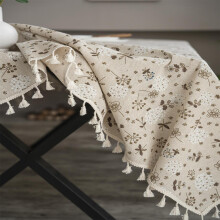 AUMIY Beige Tassel Tablecloth Vintage Bohemian