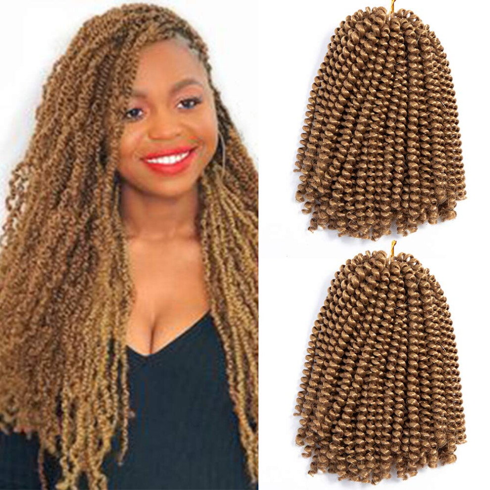 2 Pack 8 Inch Spring Twist Ombre Crochet Braids Hair Extensions, Low Temp Fiber #27