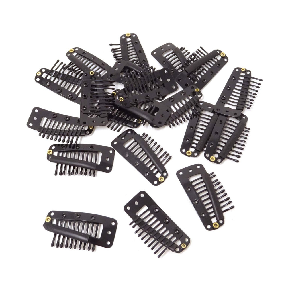 Unisex Black 20Pcs 10Teeth Snap Comb Wig Clips With Rubber Strip For Hair Extensions Secure Grip