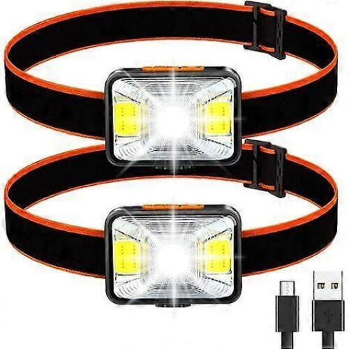 UrbanMingle Powerful Headlamp [2 Pack], LED Head Torch USB Rechargeable 200