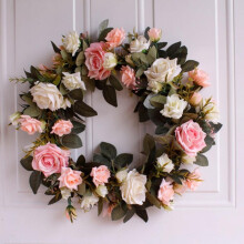 Couronne de roses artificielles rose, blanc et bordeaux 40 cm