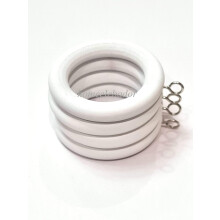Gardinringer i tre, hvite, 4,7 cm innvendig diameter, 6,5 cm utvendig diameter, sett med 12 stk.