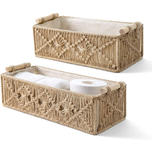 Mkono Macramé förvaringskorgar Set med 2, elfenben