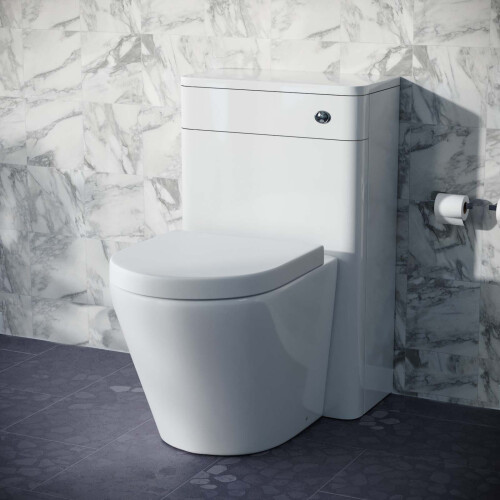NES Home Modern 500mm Back To Wall WC Rimless Toilet Gloss White Space Saving