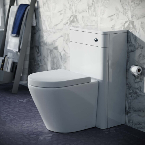 NES Home Modern 500mm Back To Wall WC Rimless Toilet Gloss White Space Saving 1