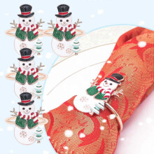Christmas Set of 4, Metal Snowman Napkin Holder Rings Serviette Napkin Buckle