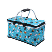 Large Blue Picnic Basket Cooler with Padded Handle, Camping and Beach Bag for Food Storage
