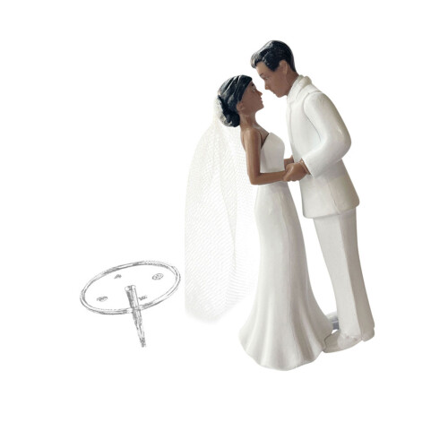 Wedding Cake Top Plastic Bride And Groom Figures-white suit