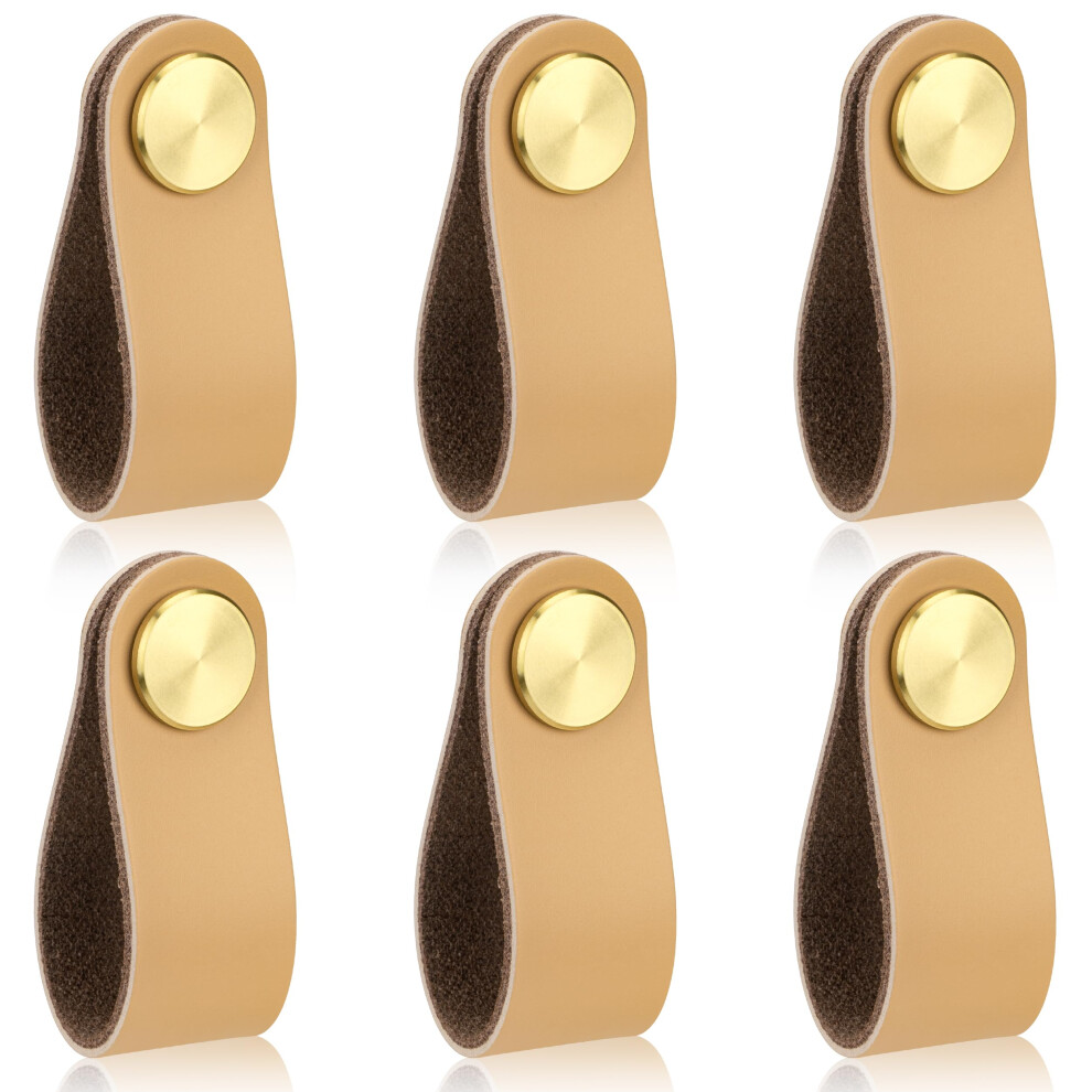 Leather Drawer Knobs Beige 6Pcs, Single Hole Cabinet Handles, Durable Leather Pulls For Dresser 9330225832744