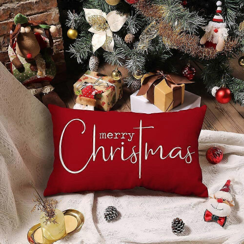 (shape34) Christmas Pillow Covers Merry Christmas Throw Pillow Decorative Christmas Red 1