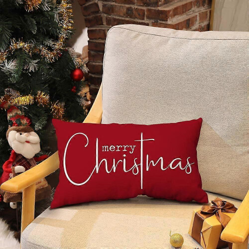 (shape34) Christmas Pillow Covers Merry Christmas Throw Pillow Decorative Christmas Red 2
