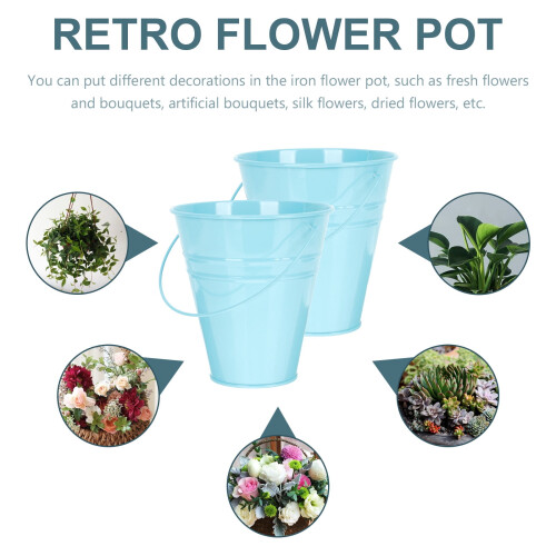 Iron Flower Bucket with Handle – Vintage Blue, 2 pcs 1