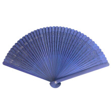 Folding Bamboos Hollow Carved Fan Handheld Chinese Fan-Blue