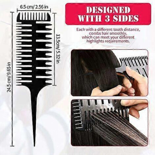 3 Pieces 3 Way ir Highlighting Cutting Comb 3 Sided Highlighting Comb Weaving 1