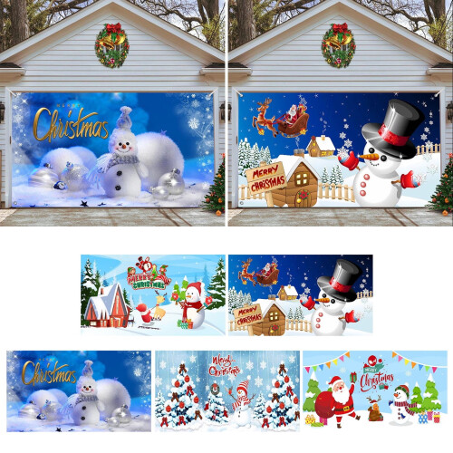 Christmas Garage Door Tapestry Polyester Snowman Design 1
