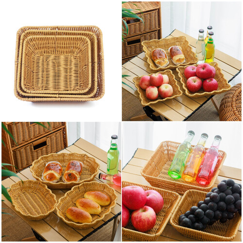 Imitation Rattan Serving Basket Woven Plastic Fruit-Smal Square 2