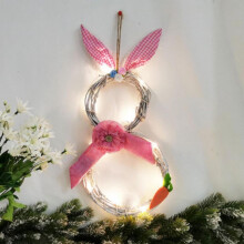 Nyuszi alakú húsvéti koszorú LED fényekkel, 48 cm