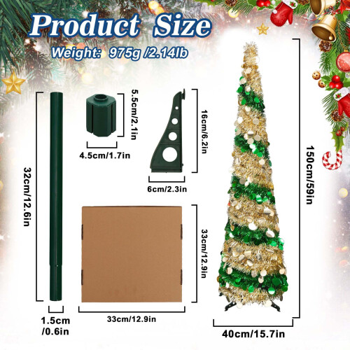 5ft Artificial Pencil Christmas Tree with Shiny Sequins 2
