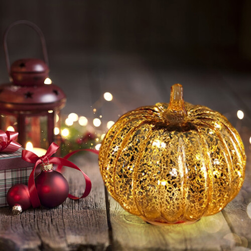 Glass Pumpkin Decoration with LED Lights 1pc 1