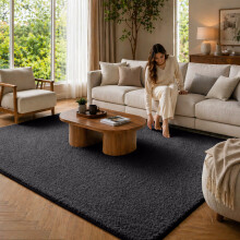 (120x170cm, Black) Short Pile Pashmina Rug-Non Slip Faux Fur Shaggy Rug with 660 GSM Memory Foam Backing