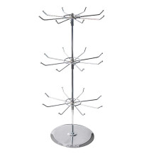 3 Tier Rotating Jewelry Display Stand with Adjustable Metal Keychain Rack, 360 Countertop Holder