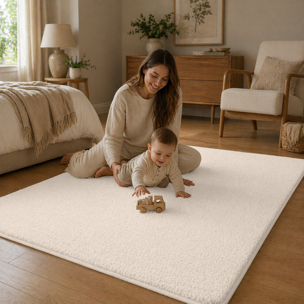 Aspire Homeware (160X230cm, ) Short Pile Pashmina Rug-Non Slip Faux Fur Shaggy Rug With 660 Gsm Memory Foam Backing Cream