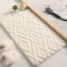 (White, 40*60CM) Large Diamond Jacquard Bath Rug Mat, Fluffy Bathroom Carpet Non-slip Soft Shower