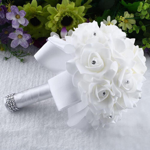 Crystal Rose Wedding Bouquet White 25x20cm 1