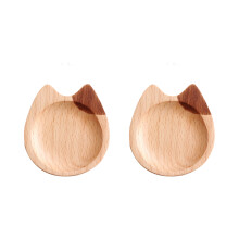 Pack Of 2 Cute Cats Shaped Wooden Sauce Dishes For Sushi-B
