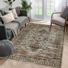 Boho Persian Rug 5' x 7' Machine Washable Low Pile Non-Slip