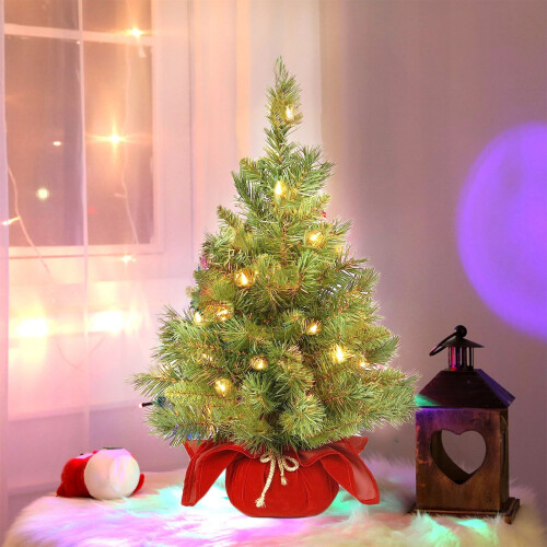 Pre-Lit 2 Ft Mini Christmas Tree with Lights Tabletop 2