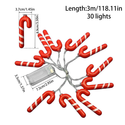 LED Candy Cane String Lights, Battery-Powered, 2 Modes 1