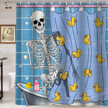 Skull and Skeleton Shower Curtain Waterproof Fabric Gothic Bathroom Decor 72x72 Inch