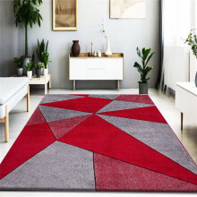 (Red, 160cm x 230cm) 3D Modern Geometric Carved Stylish Large Rugs Soft Thick Polypropylene Floor Mats Easy Clean Machine