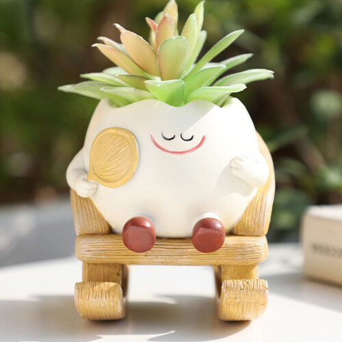 Happy Faces Rocking Planter Drainage Hole Included-drink tea 2